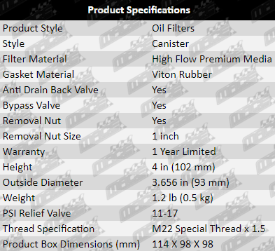 Oil-Filter-Ford-OF624-Specification-Table