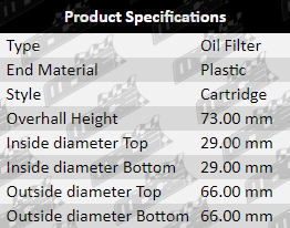 Oil-Filter-Escape-OF425-Specification-Table