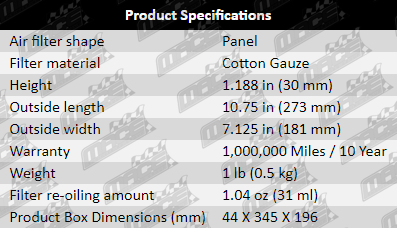 Air-Filter-Mazda3-AF432-Specification-Table