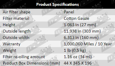 Air-Filter-MX-5-AF430-Specification-Table