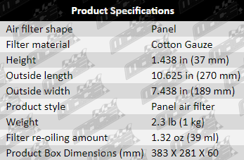 Air-Filter-Outlander-AF631-Specification-Table