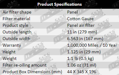 Air-Filter-300C-AF626-Specification-Table