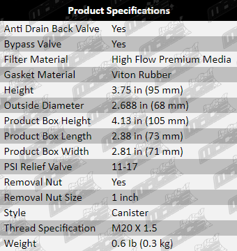 Oil-Filter-MPV-OF629-Specification-Table